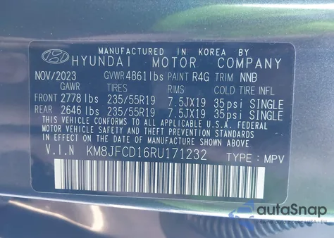 2024 Hyundai Tucson Hybrid N Line из США, поврежденный, VIN KM8JFCD16RU171232